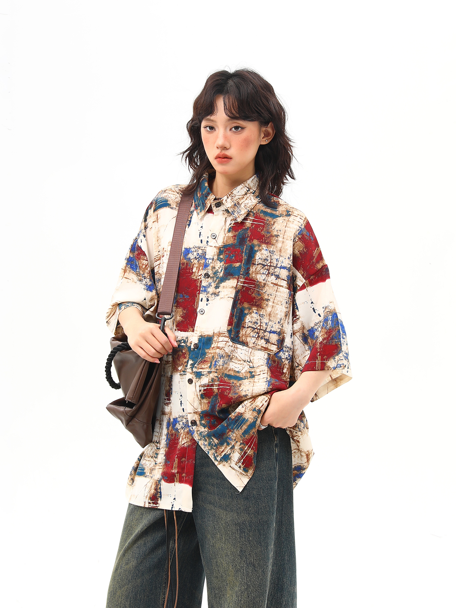 Vintage Splatter Design Short Sleeve Shirt for Women | Retro American Style, Trendy 90s Aesthetic Fashion Top Vintage Splatter Design Short Sleeve Shirt for Women | Retro American Style, Trendy 90s Aesthetic Fashion Top