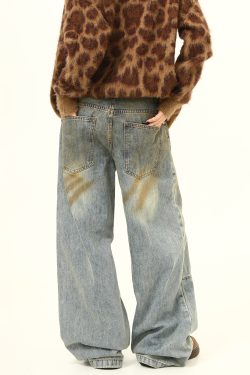 Vintage Straight-Leg Jeans for Men and Women - Dirty Wash Unisex American Retro Loose Wide-Leg Pants - Y2K Style Fashion