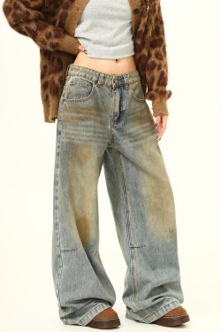 Vintage Straight-Leg Jeans for Men and Women - Dirty Wash Unisex American Retro Loose Wide-Leg Pants - Y2K Style Fashion
