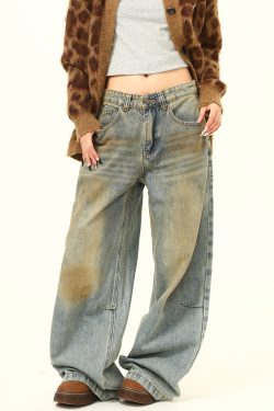 Vintage Straight-Leg Jeans for Men and Women - Dirty Wash Unisex American Retro Loose Wide-Leg Pants - Y2K Style Fashion