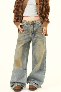 Vintage Straight-Leg Jeans for Men and Women - Dirty Wash Unisex American Retro Loose Wide-Leg Pants - Y2K Style Fashion