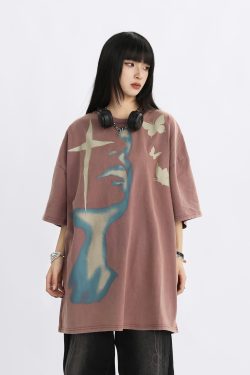 Vintage Street Portrait Printed Oversized T-Shirt for Men and Women | Unisex American Streetwear | 90s Inspired Loose Fit Tee