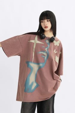 Vintage Street Portrait Printed Oversized T-Shirt for Men and Women | Unisex American Streetwear | 90s Inspired Loose Fit Tee