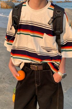 Vintage Striped Short Sleeve T-Shirt for Men and Women, Casual Round Neck Top, Versatile Summer Style, 90s Inspired Fashion