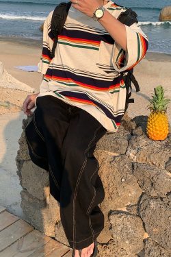 Vintage Striped Short Sleeve T-Shirt for Men and Women, Casual Round Neck Top, Versatile Summer Style, 90s Inspired Fashion