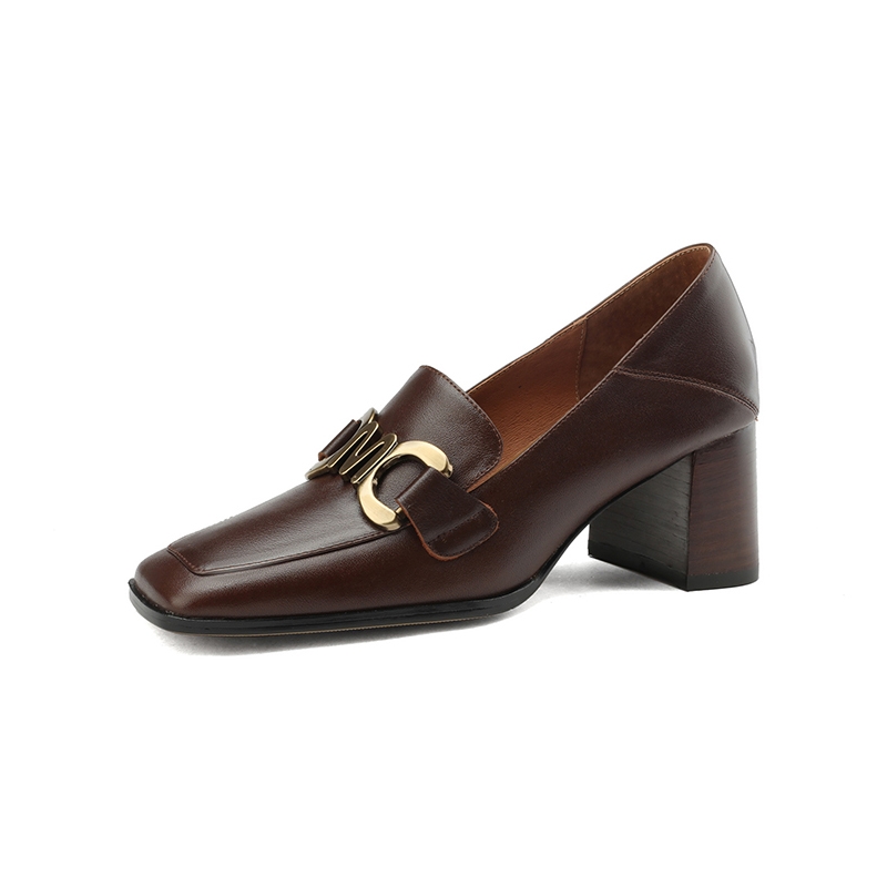 Vintage Style High Heels for Women - Square Toe Genuine Leather Flats - 2025 Spring Autumn Collection Vintage Style High Heels for Women - Square Toe Genuine Leather Flats - 2025 Spring Autumn Collection