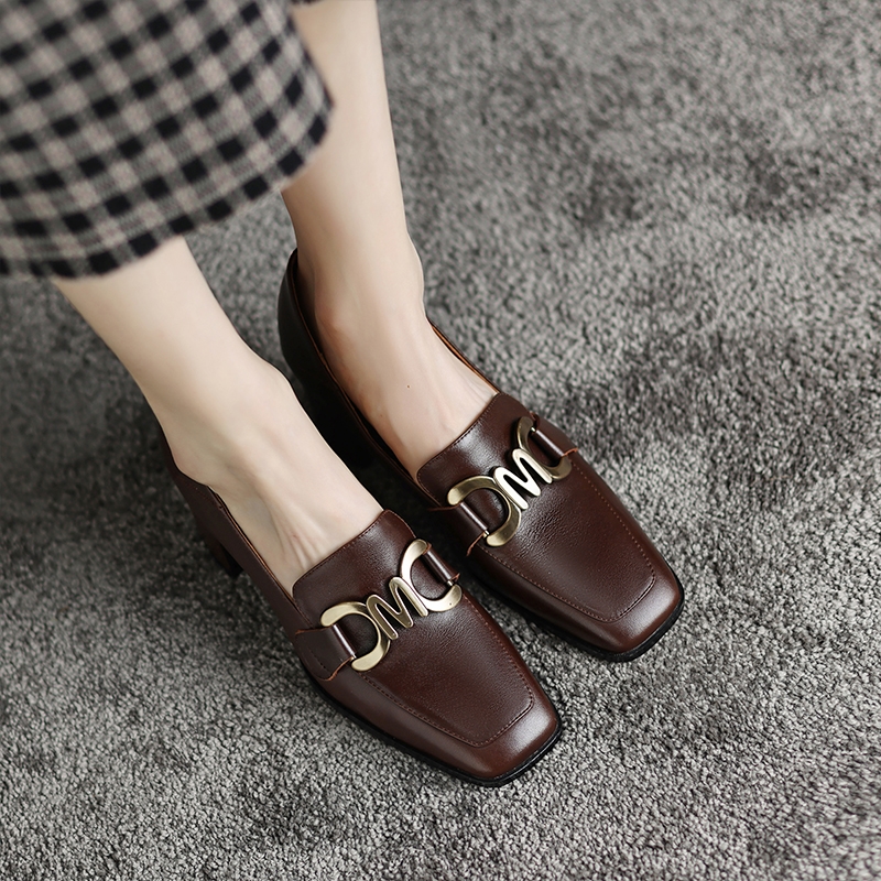 Vintage Style High Heels for Women - Square Toe Genuine Leather Flats - 2025 Spring Autumn Collection Vintage Style High Heels for Women - Square Toe Genuine Leather Flats - 2025 Spring Autumn Collection