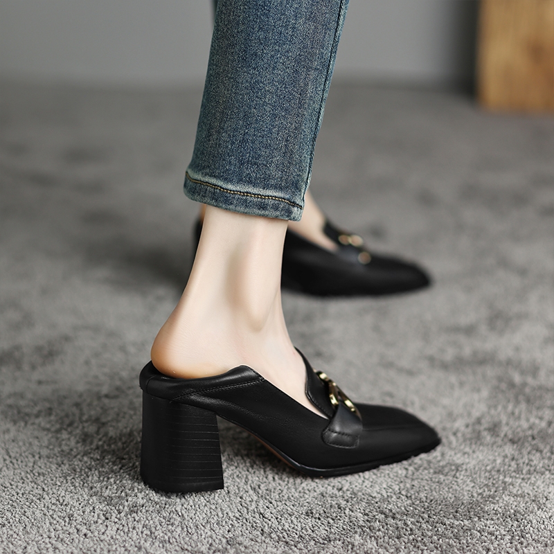 Vintage Style High Heels for Women - Square Toe Genuine Leather Flats - 2025 Spring Autumn Collection Vintage Style High Heels for Women - Square Toe Genuine Leather Flats - 2025 Spring Autumn Collection