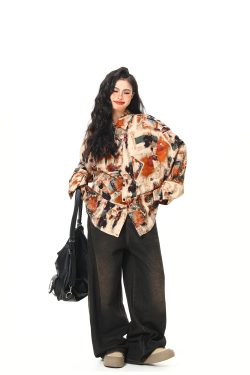 Vintage Style Oil Painting Short Sleeve Shirt for Women - Trendy Loose Fit Summer Top 2025, Boho Aesthetic Fashion