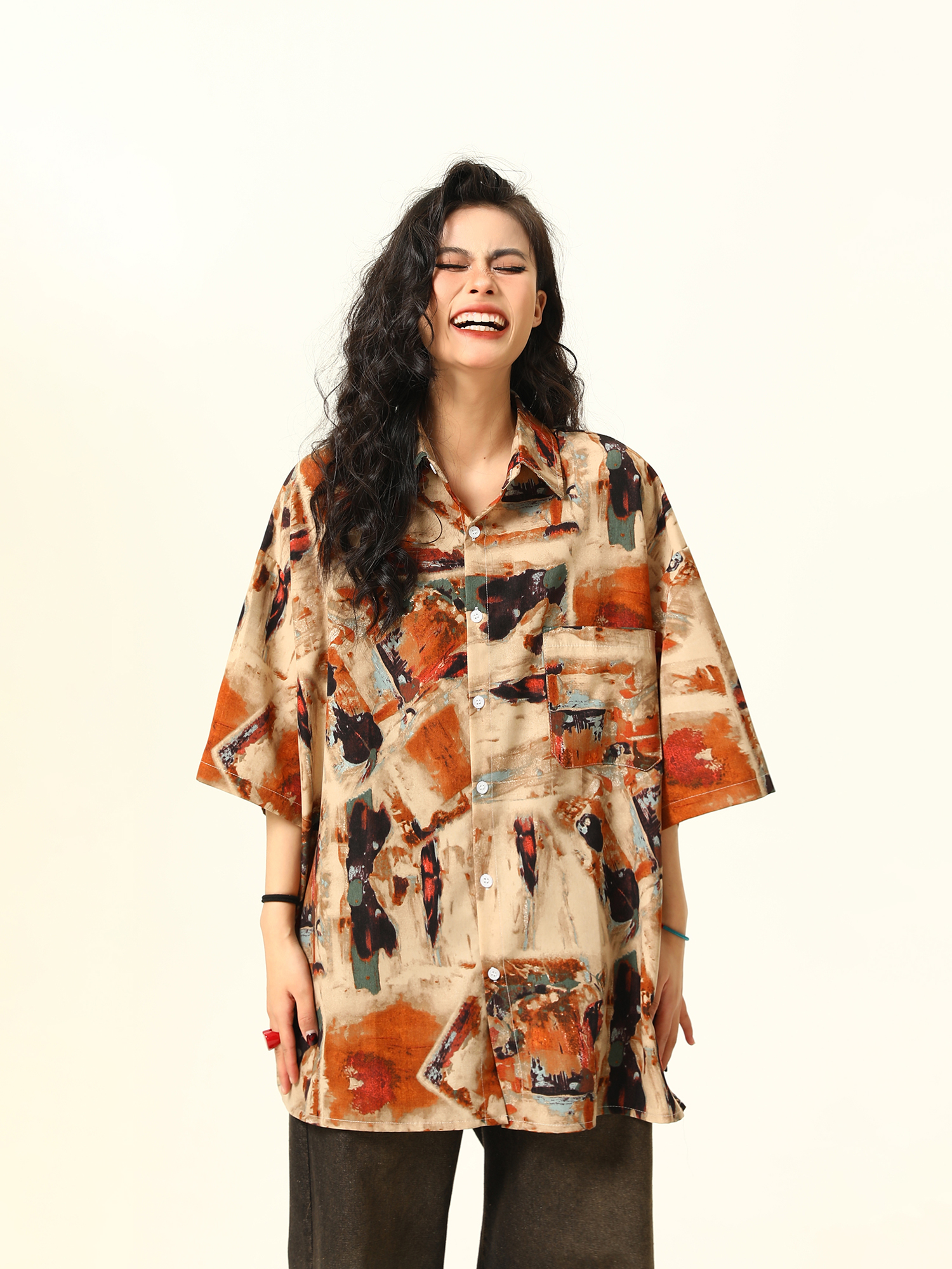 Vintage Style Oil Painting Short Sleeve Shirt for Women - Trendy Loose Fit Summer Top 2025, Boho Aesthetic Fashion Vintage Style Oil Painting Short Sleeve Shirt for Women - Trendy Loose Fit Summer Top 2025, Boho Aesthetic Fashion