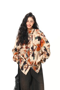 Vintage Style Oil Painting Short Sleeve Shirt for Women - Trendy Loose Fit Summer Top 2025, Boho Aesthetic Fashion