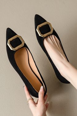 Vintage Suede Pointed Toe Chunky Heel Women's Shoes - Italian Style for Spring/Summer 2025