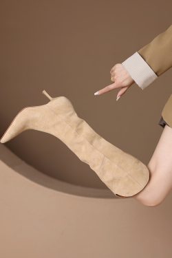 Vintage Suede Pointed Toe Western Cowboy Boots for Women - High Heels, Slouch Design, Y2K Inspired Fashion Footwear