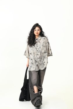 Vintage Tie-Dye Short Sleeve Shirt for Women - Wild A-Zi National Style Ink Wash, Retro American Trendy Fashion Top