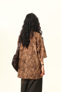 Vintage Tie-Dye Short Sleeve Shirt for Women - Wild A-Zi National Style Ink Wash, Retro American Trendy Fashion Top