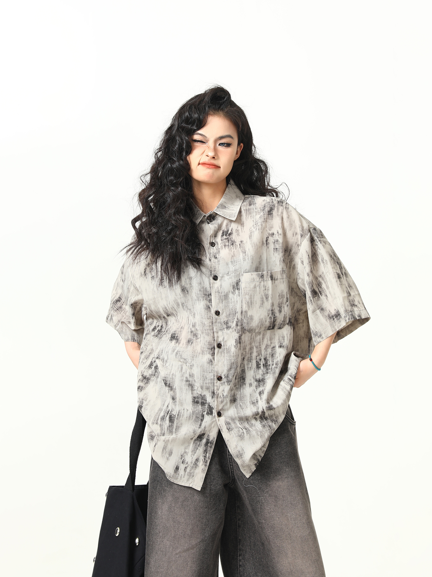 Vintage Tie-Dye Short Sleeve Shirt for Women - Wild A-Zi National Style Ink Wash, Retro American Trendy Fashion Top Vintage Tie-Dye Short Sleeve Shirt for Women - Wild A-Zi National Style Ink Wash, Retro American Trendy Fashion Top