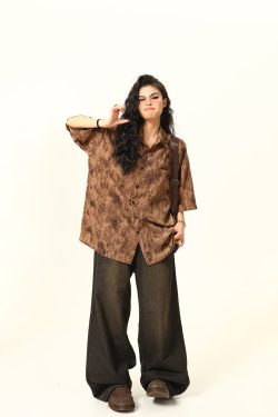 Vintage Tie-Dye Short Sleeve Shirt for Women - Wild A-Zi National Style Ink Wash, Retro American Trendy Fashion Top