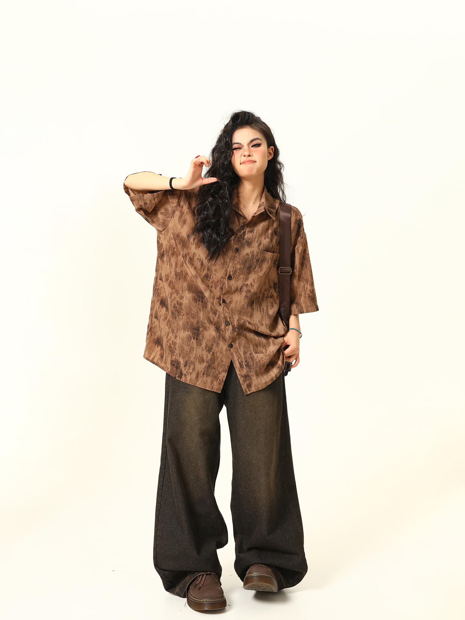 Vintage Tie-Dye Short Sleeve Shirt for Women - Wild A-Zi National Style Ink Wash, Retro American Trendy Fashion Top Vintage Tie-Dye Short Sleeve Shirt for Women - Wild A-Zi National Style Ink Wash, Retro American Trendy Fashion Top