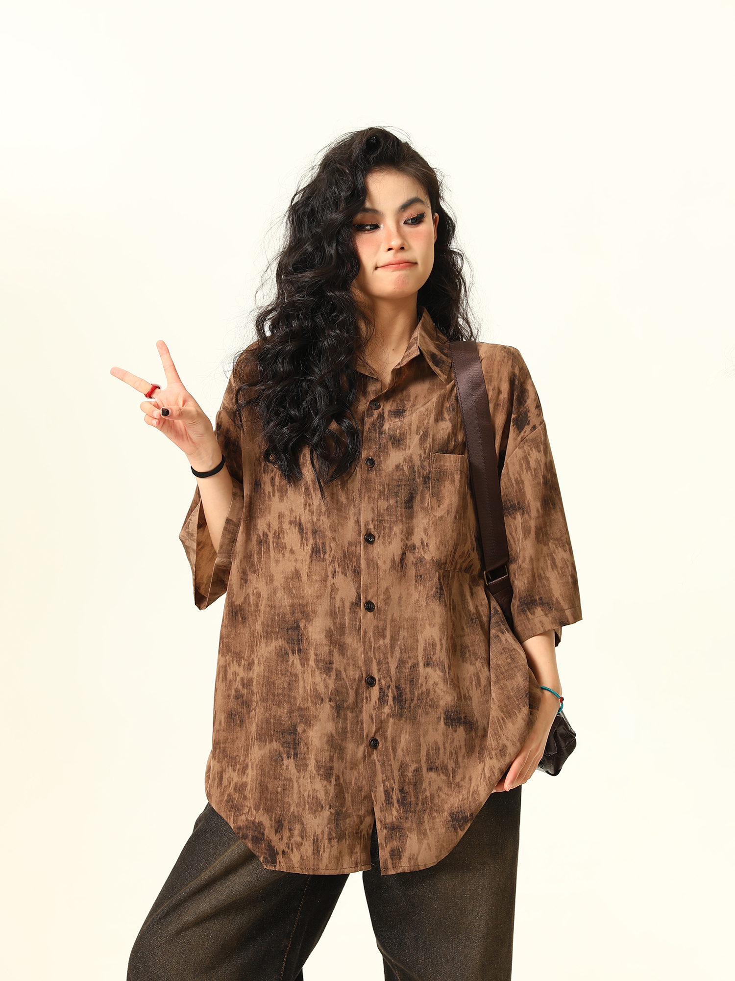 Vintage Tie-Dye Short Sleeve Shirt for Women - Wild Ink Wash Design, Retro American Style, Trendy Summer Top Vintage Tie-Dye Short Sleeve Shirt for Women - Wild Ink Wash Design, Retro American Style, Trendy Summer Top