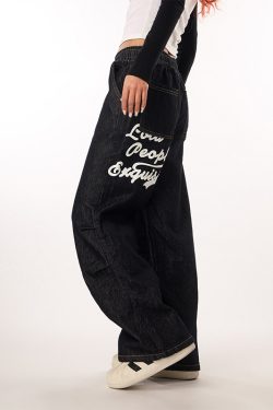 Vintage Wash Distressed Elastic Waist Women's Wide-Leg Jeans - Casual Straight Fit Beer Team Captain Style