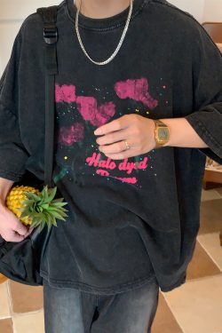 Vintage Wash Dream Print Short Sleeve T-Shirt for Couples - Unisex High Street Summer Tee, Y2K Style Fashion Top