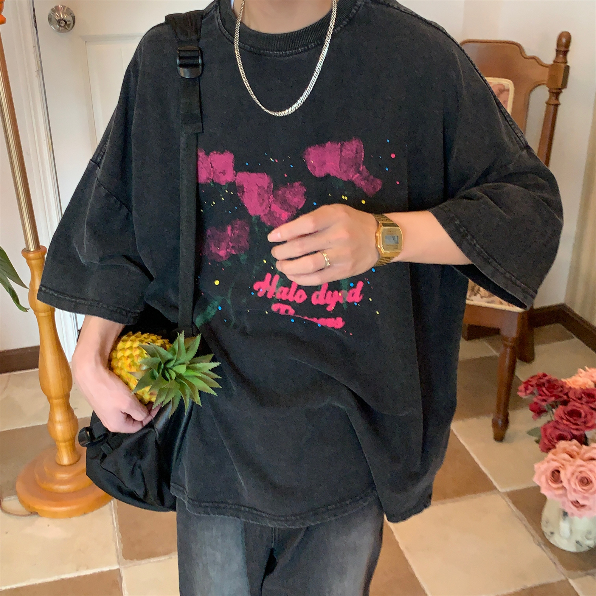 Vintage Wash Dream Print Short Sleeve T-Shirt for Couples - Unisex High Street Summer Tee, Y2K Style Fashion Top Vintage Wash Dream Print Short Sleeve T-Shirt for Couples - Unisex High Street Summer Tee, Y2K Style Fashion Top