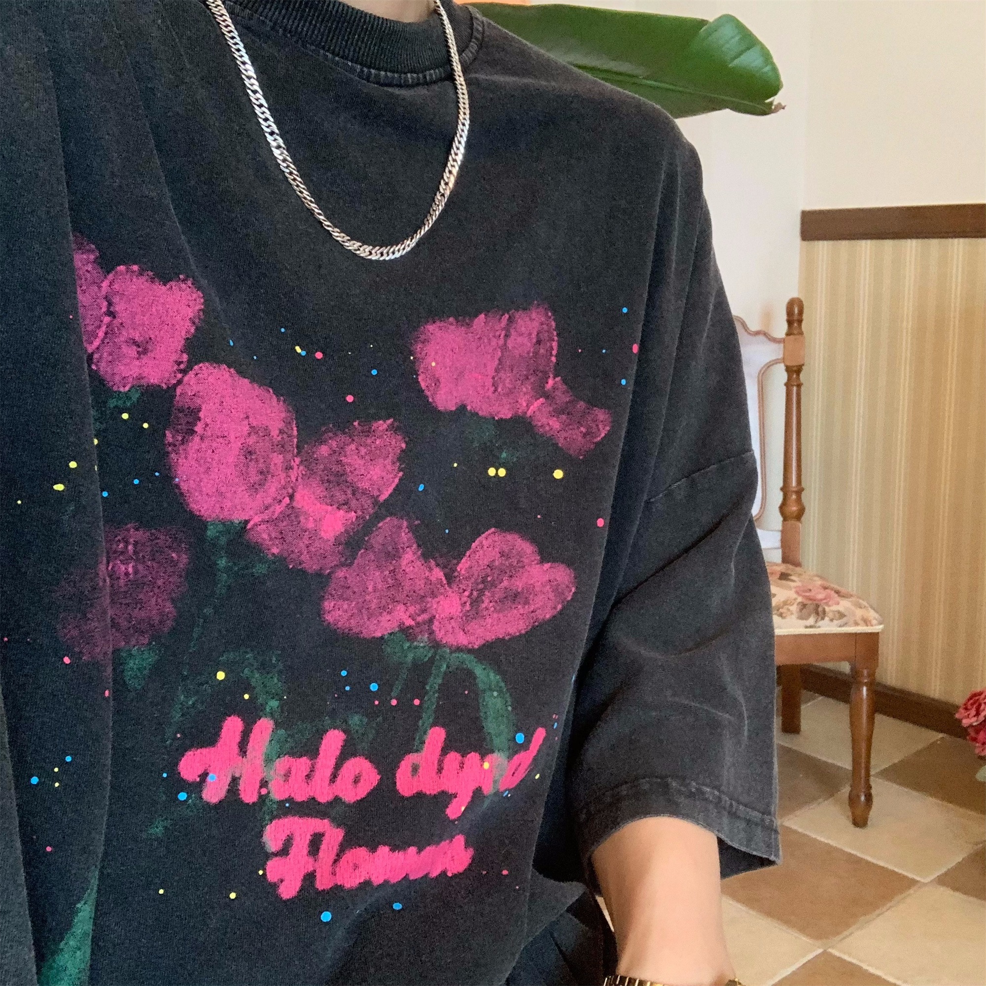 Vintage Wash Dream Print Short Sleeve T-Shirt for Couples - Unisex High Street Summer Tee, Y2K Style Fashion Top Vintage Wash Dream Print Short Sleeve T-Shirt for Couples - Unisex High Street Summer Tee, Y2K Style Fashion Top