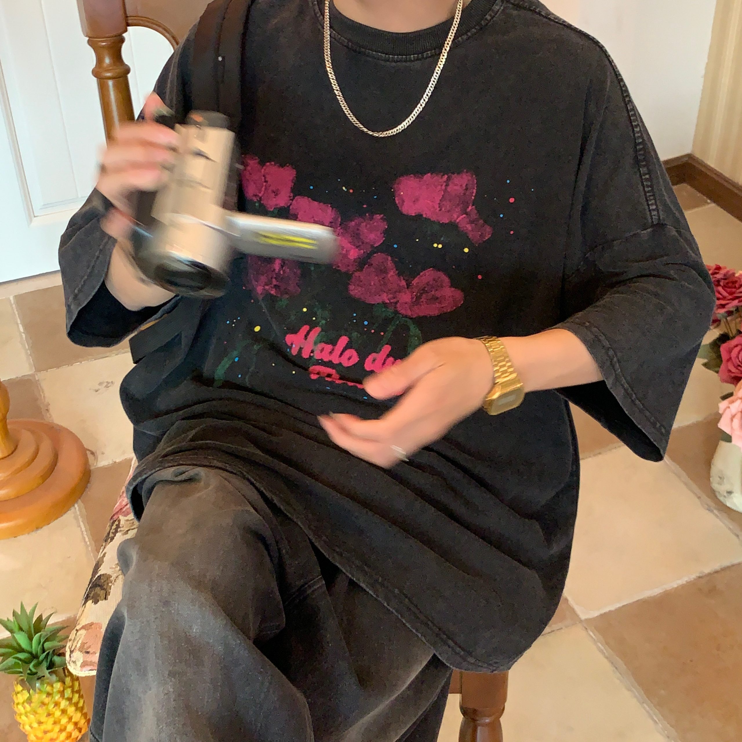 Vintage Wash Dream Print Short Sleeve T-Shirt for Couples - Unisex High Street Summer Tee, Y2K Style Fashion Top Vintage Wash Dream Print Short Sleeve T-Shirt for Couples - Unisex High Street Summer Tee, Y2K Style Fashion Top