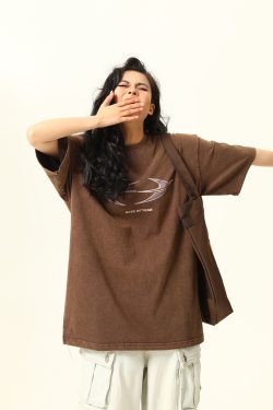 Vintage Wash Heavy-Duty Letter Short Sleeve T-Shirt for Men & Women, Loose Fit Casual Couple Top, Retro Style Fashion