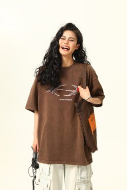 Vintage Wash Heavy-Duty Letter Short Sleeve T-Shirt for Men & Women, Loose Fit Casual Couple Top, Retro Style Fashion