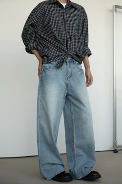 Vintage Washed Blue Denim Jeans for Men and Women - Loose Straight Fit Casual Pants, 90s Style Unisex Jeans