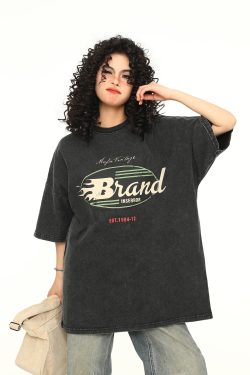 Vintage Washed Dark Brown Unisex Short Sleeve T-Shirt - Retro American Style Loose Fit Couple Tee for Summer Fashion