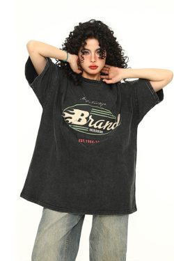 Vintage Washed Dark Brown Unisex Short Sleeve T-Shirt - Retro American Style Loose Fit Couple Tee for Summer Fashion