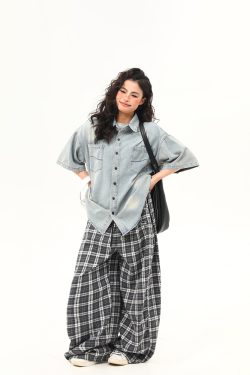 Vintage Washed Denim Short Sleeve Shirt for Women - Trendy Versatile Summer Outerwear in 90s American Style