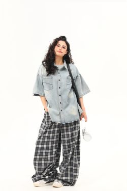 Vintage Washed Denim Short Sleeve Shirt for Women - Trendy Versatile Summer Outerwear in 90s American Style