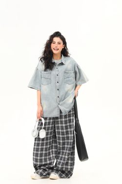 Vintage Washed Denim Short Sleeve Shirt for Women - Trendy Versatile Summer Outerwear in 90s American Style