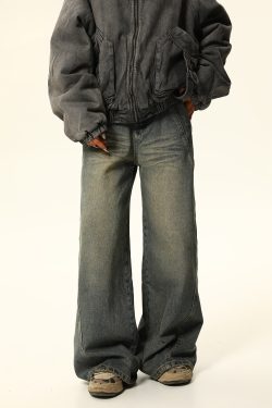 Vintage Washed Denim Wide-Leg Trousers for Women - American Retro Slim Fit Loose Straight Pants for Spring and Summer Fashion