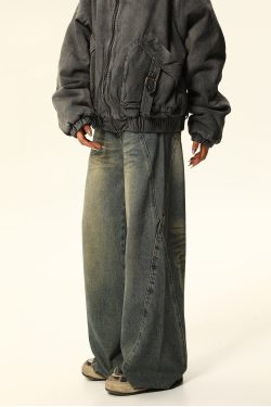 Vintage Washed Denim Wide-Leg Trousers for Women - American Retro Slim Fit Loose Straight Pants for Spring and Summer Fashion