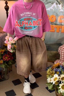 Vintage Washed Distressed T-Shirt for Couples - Heavy-Duty Loose Fit Summer Top - Trendy 90s Style Short Sleeve Tee