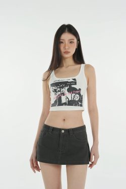 Vintage Washed Faux Two-Piece Denim Skirt Shorts - Y2K Work-Style Fashion for a Chic Casual Look