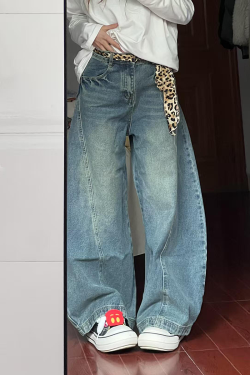 Vintage Washed Oversized Denim Pants for Women - Loose Hip-Hop Street Style Wide-Leg Floor-Length Trousers