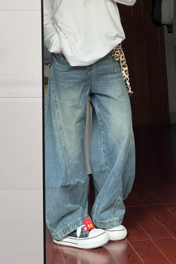 Vintage Washed Oversized Denim Pants for Women - Loose Hip-Hop Street Style Wide-Leg Floor-Length Trousers