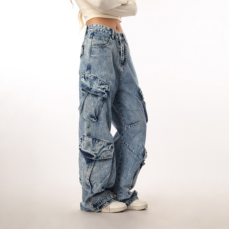 Vintage Washed Wide Pocket Casual Straight-Leg Flared Work Pants for Women - 90s Inspired American Style Vintage Washed Wide Pocket Casual Straight-Leg Flared Work Pants for Women - 90s Inspired American Style