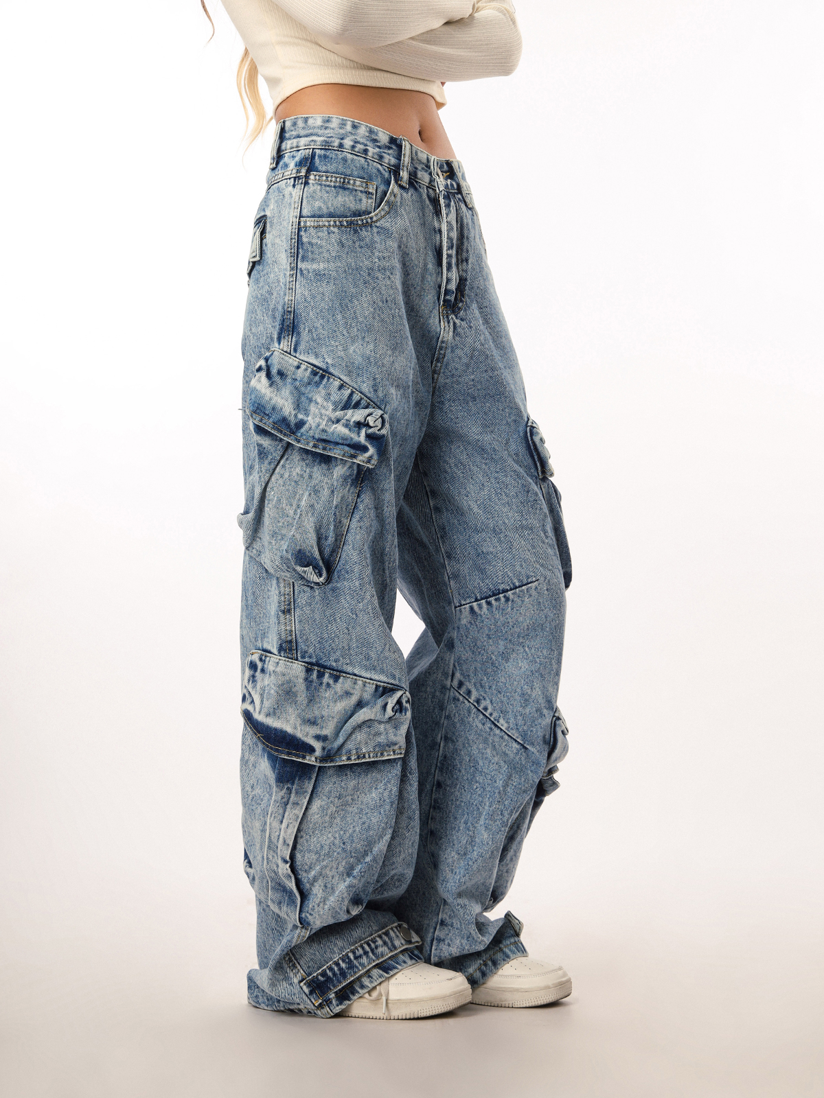 Vintage Washed Wide Pocket Casual Straight-Leg Flared Work Pants for Women - 90s Inspired American Style Vintage Washed Wide Pocket Casual Straight-Leg Flared Work Pants for Women - 90s Inspired American Style