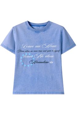 Vintage Water-Wash Casual T-Shirt with Printed Round Neck and Flutter Sleeves - Slightly Fitted Retro Style for Effortless Chic