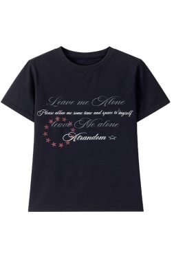 Vintage Water-Wash Casual T-Shirt with Printed Round Neck and Flutter Sleeves - Slightly Fitted Retro Style for Effortless Chic