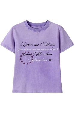 Vintage Water-Wash Casual T-Shirt with Printed Round Neck and Flutter Sleeves - Slightly Fitted Retro Style for Effortless Chic