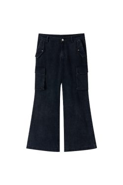 Vintage Water-Washed Flared Low-Waist Cargo Wide-Leg Pants for a 90s Inspired Look