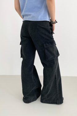 Vintage Water-Washed Flared Low-Waist Cargo Wide-Leg Pants for a 90s Inspired Look