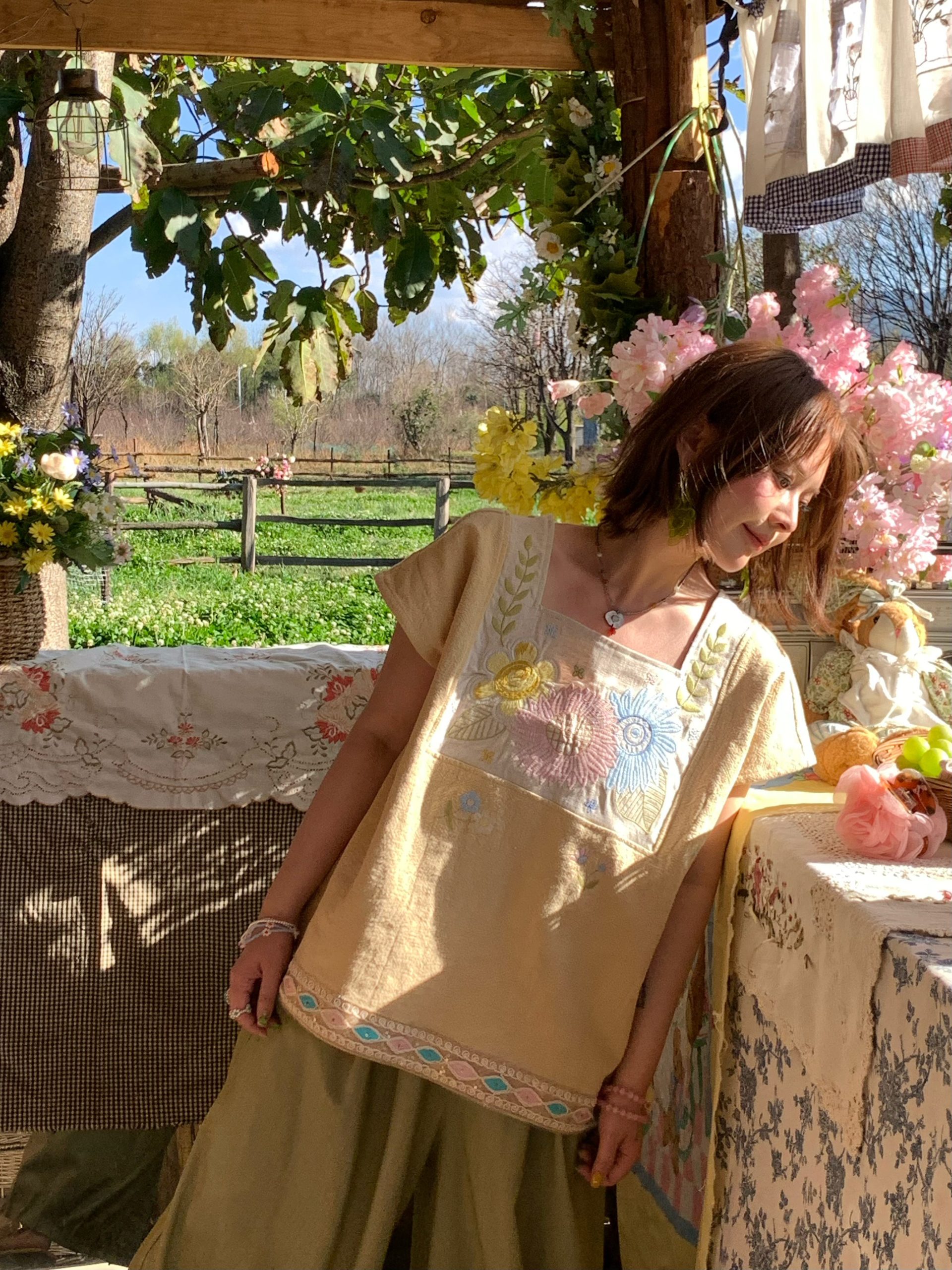 Vintage Wheat Field Dream Embroidered Linen Cotton Short Sleeve Square Neck Top Women's Summer T-Shirt Blouse Y2K Style Vintage Wheat Field Dream Embroidered Linen Cotton Short Sleeve Square Neck Top Women's Summer T-Shirt Blouse Y2K Style